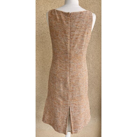 Kay Unger Classic sheath dress size 10 tweed silk lined godets sleeveless orange - Picture 7 of 11